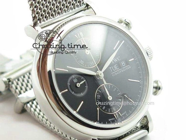 MIROTIME 0417 Portofino Chrono SS Black Dial on SS Mesh Bracelet A StreetReady 7399